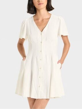 💋NWT universal thread short sleeve button-front mini a-line dress white